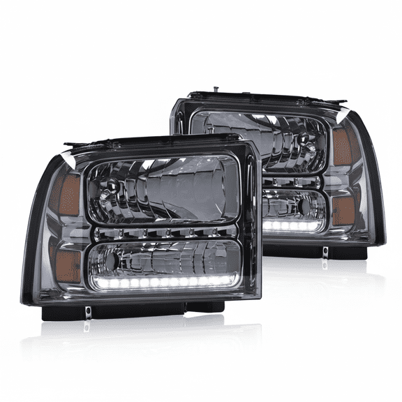 Top Gear Motors Smoke LED Headlight Assembly Pair Left and Right for 2005-2007 Ford F-250 Super Duty, F-350 Super Duty, and Excursion