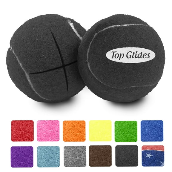 2PCS Top Glides Pre-cut Walker Tennis Ball Glides - 1 Pair (Black)