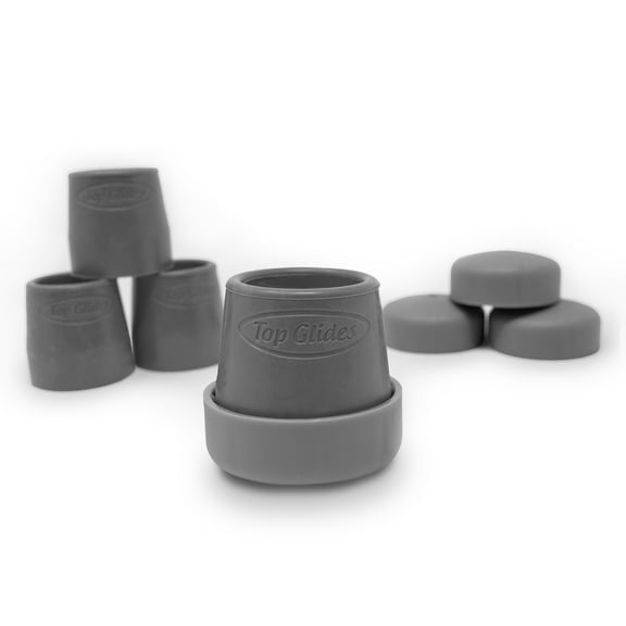Top Glides Steel-Reinforced 1 1/8 Inch Rubber Tips Kit with Glide Covers, Gray, 8-piece
