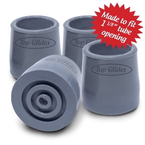Top Glides Steel-Reinforced 1 1/8" Non-Slip Walker Tips - 2 Pairs, Gray