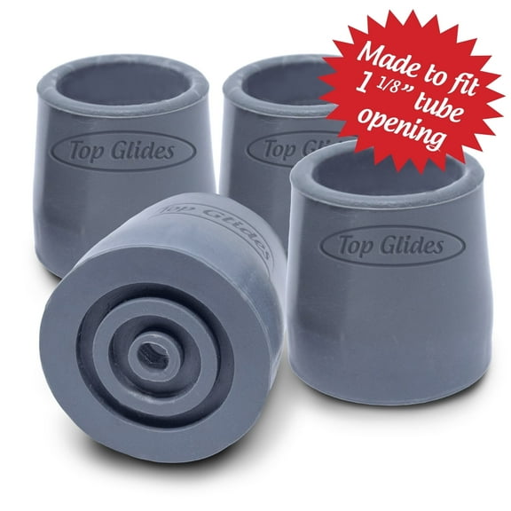 Top Glides Steel-Reinforced 1 1/8" Non-Slip Walker Tips - 2 Pairs, Gray