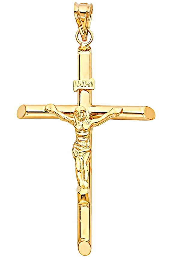 Yellow Gold Crucifix Pendant Necklace 3.4 g, 14K Stamped Gold, 56x37 mm