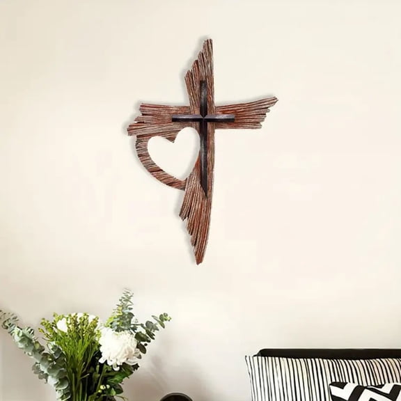 Top Grade Brass Heart Decorative Wall Layer Weathered Wood Art Sculpture Pendant, 30x20 cm, Brown
