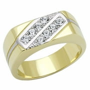 LANY JEWELRY Top Grade Crystal Set in Two-Tone IP Gold Stainless Steel Mens Ring - Size 8