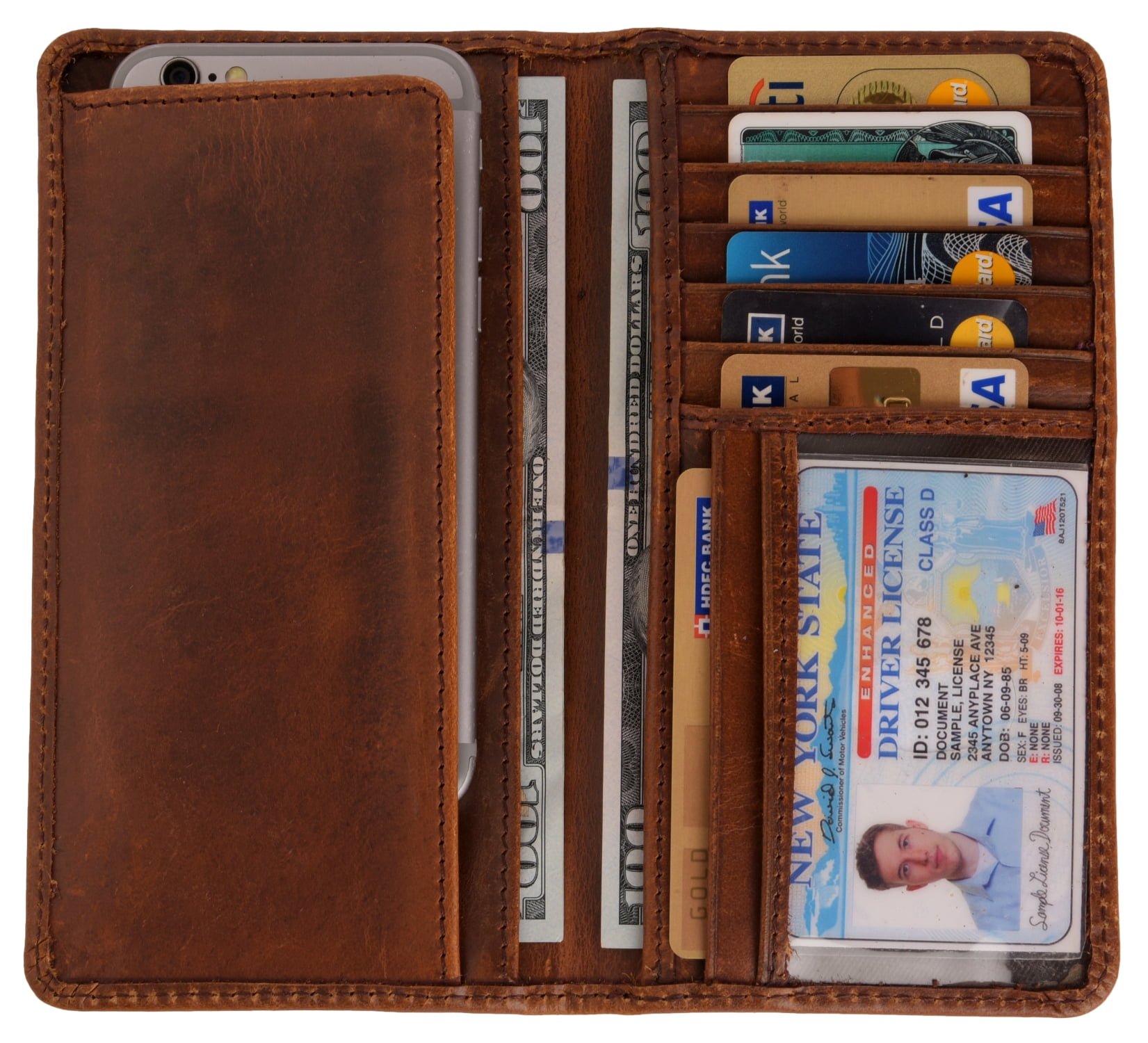 Top Grain Brown Leather Long Wallet for Men, Bifold Rodeo Wallet, Card  Holder For Men, For CheckBook & ID Cards, Gift For Father & Husband