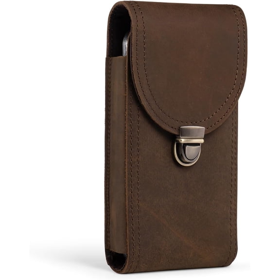 Top Grain Crazy Horse Leather Phone Holster Fit for iPhone 17 Pro Max 16 Pro Max 15 Pro Max 14 Pro Max 13 Pro Max Samsung Galaxy S25 Ultra Pouch Case with Belt Clip Phone Holder (Retro Brown)