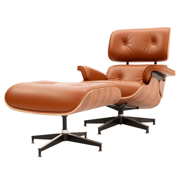 Top Grain Genuine Leather Swivel Lounge Accent Chair with Ottoman