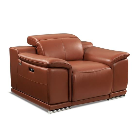 Top Grain Leather Chair With Power Reclining Function And Foam Cushion In Camel Recliner Feature - 3-layer Cushion, Kiln-dried Hardwood Frame, Stainless Steel Legs, Solid Brazilian Wood,