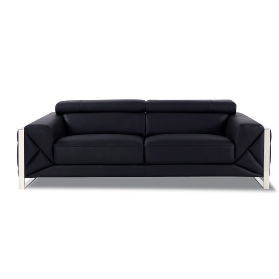 Top Grain Leather Hardwood Frame , 3-layer High Foam Cushioning, Stainless Steel Legs, Solid Brazilian Wood, Global United, Black, 91.65in.depth, 42.68in.width, 37.89in.height, 123.59lb.weight With