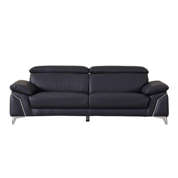 Top Grain Leather In Navy, With Kiln-dried Hardwood Frame & Reinforced Corners, 3-layer Foam Cushioning, Stainless Steel Legs, Solid Brazilian Wood Global United Navy Couch, With Blocks, High