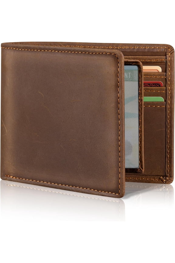 Top Grain Leather RFID Blocking Slim Billfold Wallet for Men | 11 Card Slots, 2 ID Windows, RFID Blocking