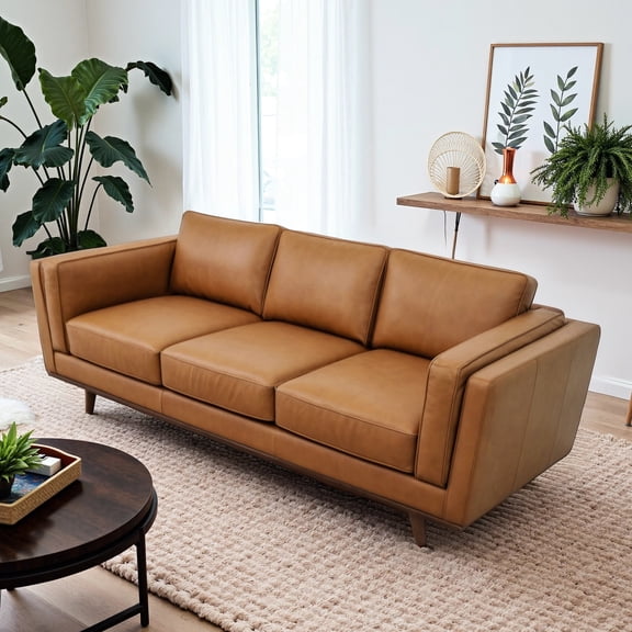 Top Grain Leather, Solid Wood Legs - Elegant, Best for Mid - Century Modern Decor