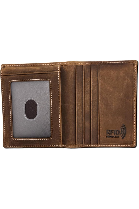 Top Grain Leather Wallet L-Fold ID Card Case Holder Wallet RFID Blocking Wallets for Men