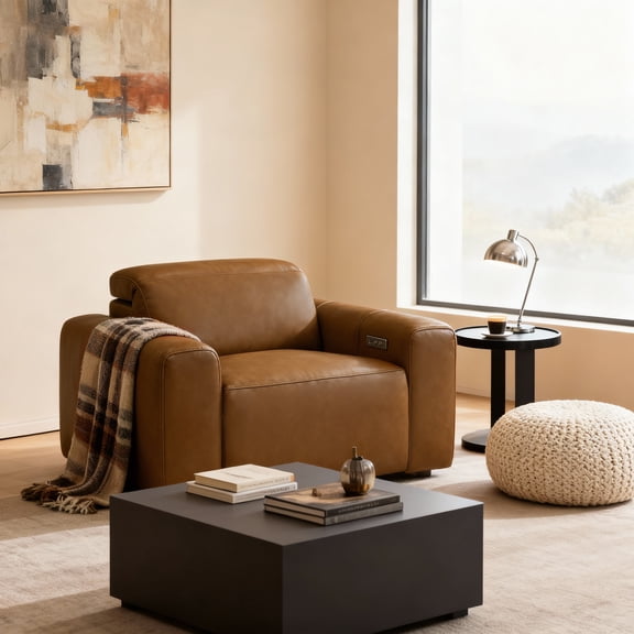 Top Grain leather Dual Power Extra-Wide Seat Recliner with Zero-Gravity, Hidden Extendable Footrest