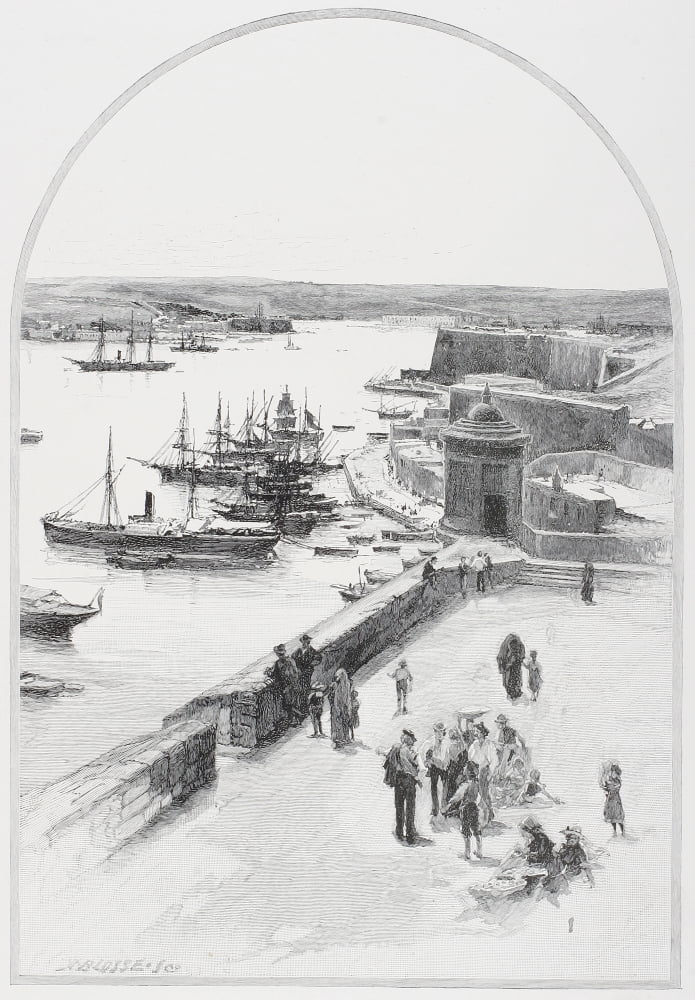 The Top Of The Grand Harbour Valletta Malta By Charles William Wyllie (1859-1923) From The Picturesque Mediterranean Circa 1890 Canvas Art - Ken Welsh Design Pics (24 x 34)