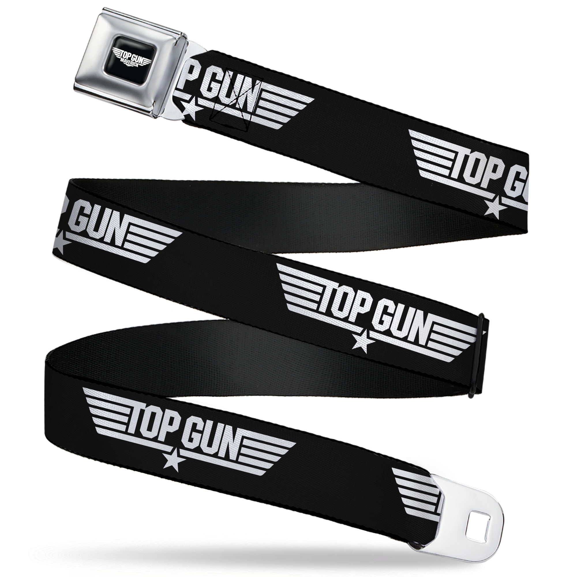 Top Gun Belt, Seatbelt Buckle Belt, Top Gun Title Logo Black White