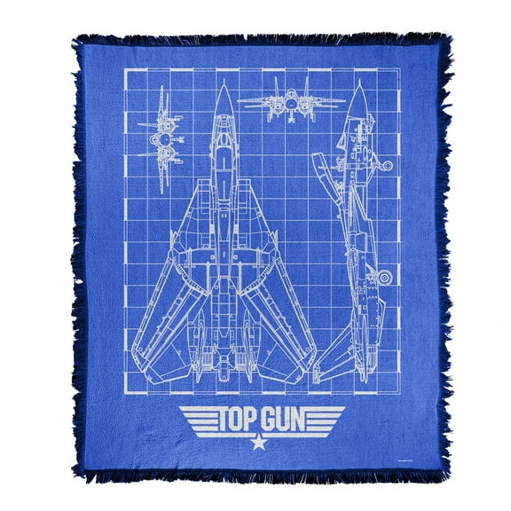 Top Gun Blanket, 50"x60" Plane Blueprint Woven Tapestry Cotton Blend Fringed Throw Blanket