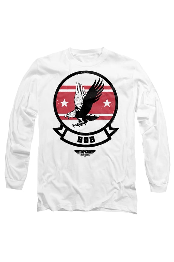 Top Gun Bob Logo Unisex Adult Long-Sleeve T Shirt, White, Medium