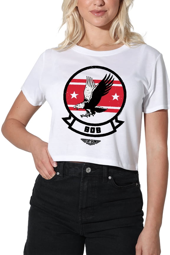 Top Gun Bob Logo Women's Crop Top T-Shirt, White, Small