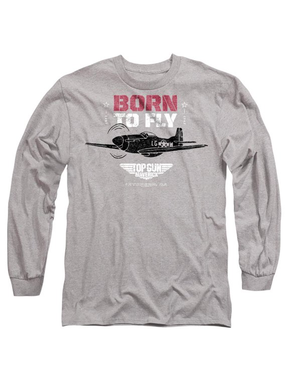 Top Gun Born to Fly Unisex Adult Long-Sleeve T Shirt, Athletic Heather, X-Large