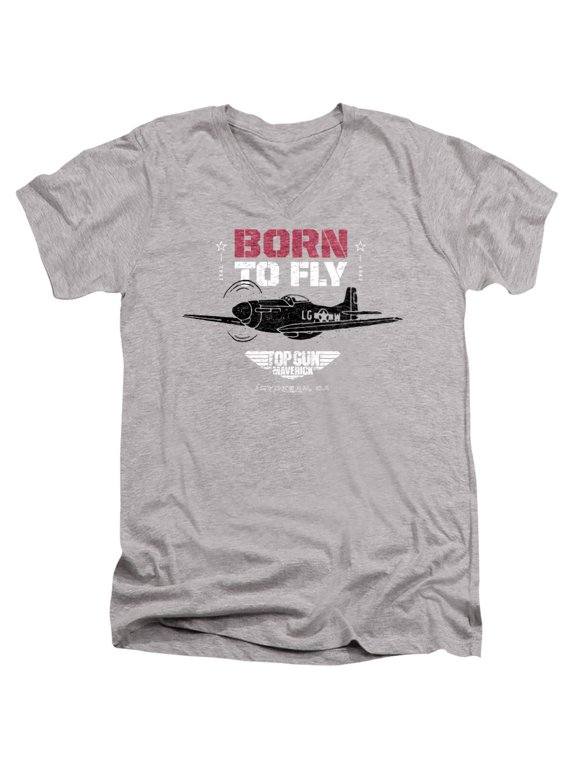 Top Gun Born to Fly Unisex Adult V-Neck T Shirt (Large) Athletic Heather