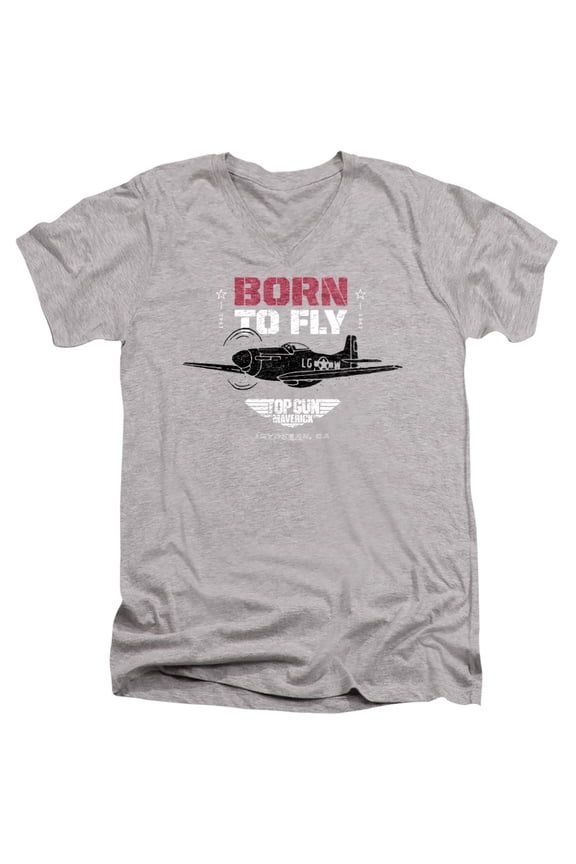 Top Gun Born to Fly Unisex Adult V-Neck T Shirt (Medium) Athletic Heather