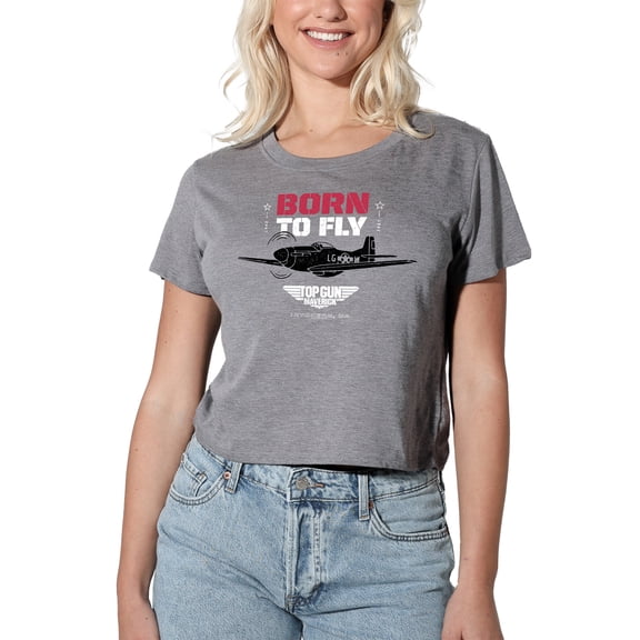 Top Gun Born to Fly Women's Crop Top T-Shirt, Athletic Heather, Medium
