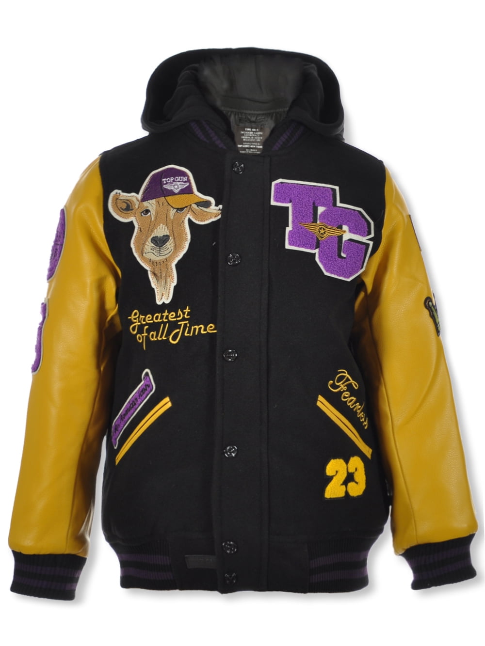 Top Gun Boys\' GOAT Varsity Jacket - yellow/purple, 18 (Big Boys)