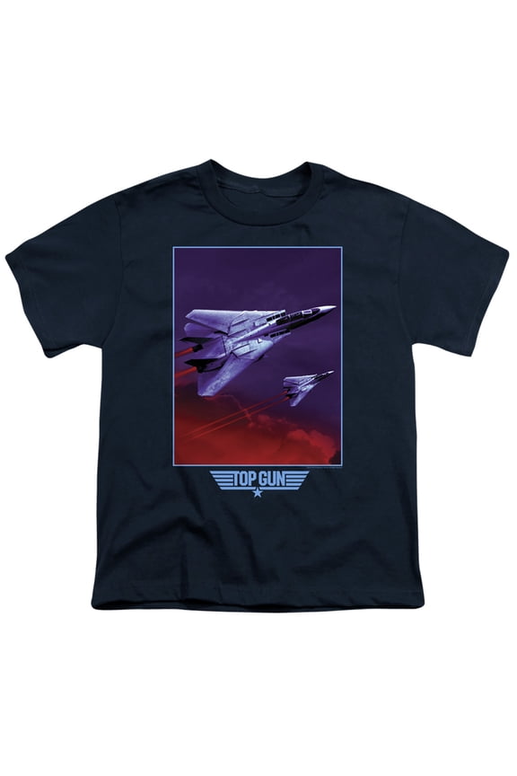 Top Gun Clouds Unisex Youth T Shirt for Boys and Girls, Navy, Large