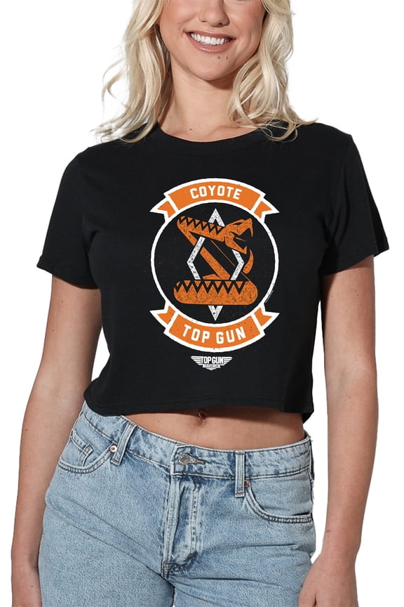 Top Gun Coyote Logo Women's Crop Top T-Shirt, Black, Medium