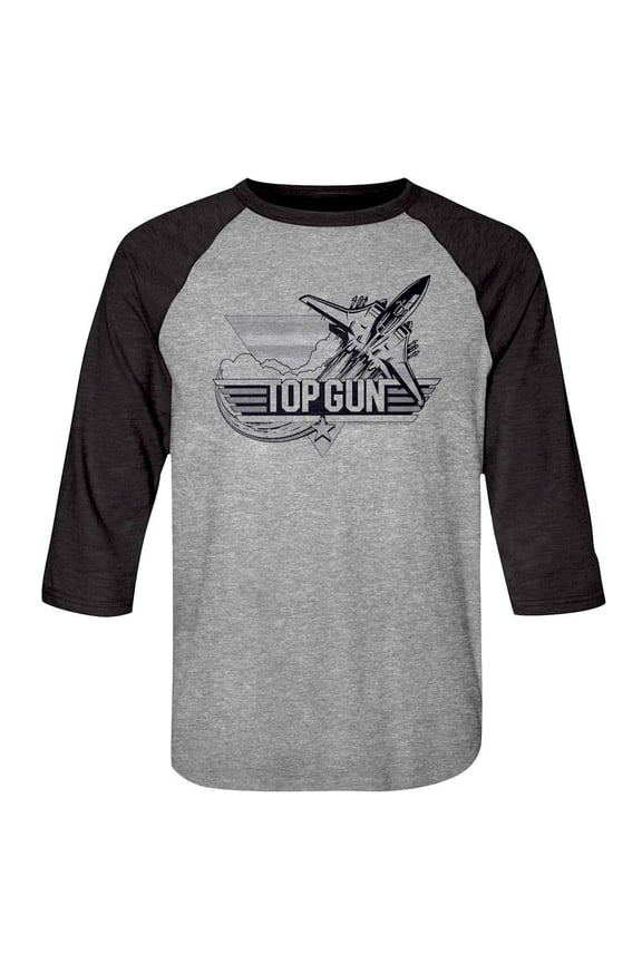 Top Gun F14 Fighter Jet Logo Men's Raglan Shirt (GrayHeather, AdultS)