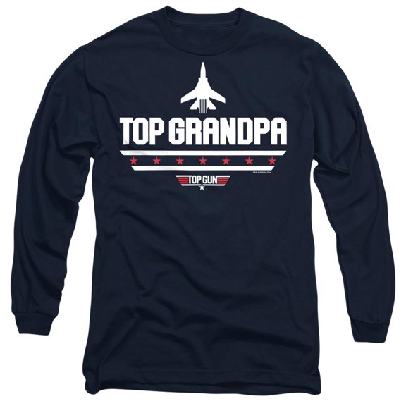 Top Gun Father's Day Top Grandpa Unisex Adult Long-Sleeve T Shirt, Navy, Medium