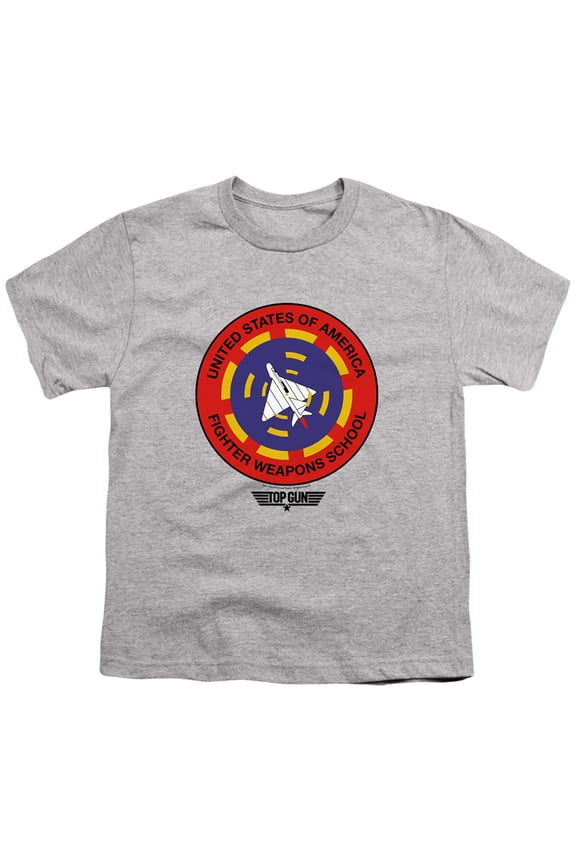 Top Gun Fighter Weapons School Unisex Youth T Shirt for Boys and Girls, Athletic Heather, Medium