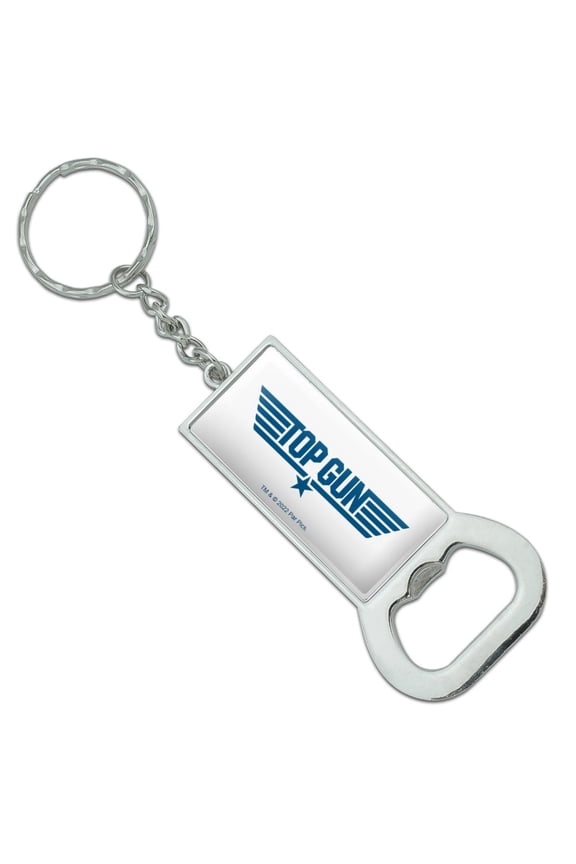 Top Gun Flat Logo Keychain Rectangle Chrome Plated Metal Bottle Cap Opener