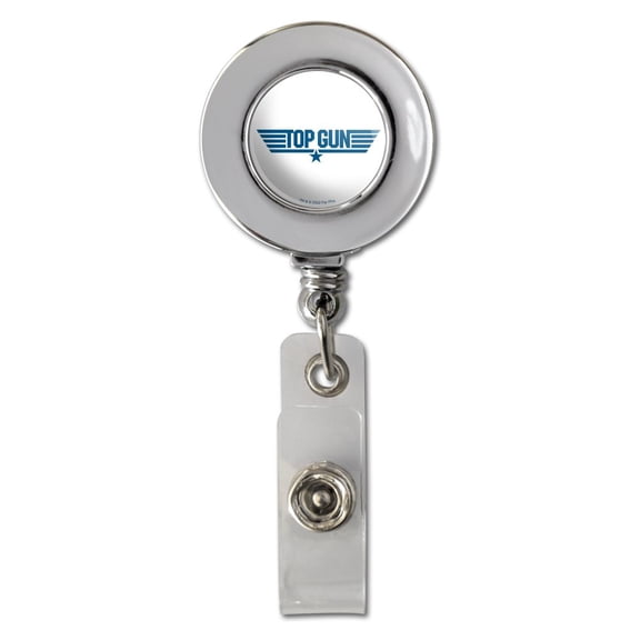 Top Gun Flat Logo Retractable Reel Chrome Badge ID Card Holder Clip