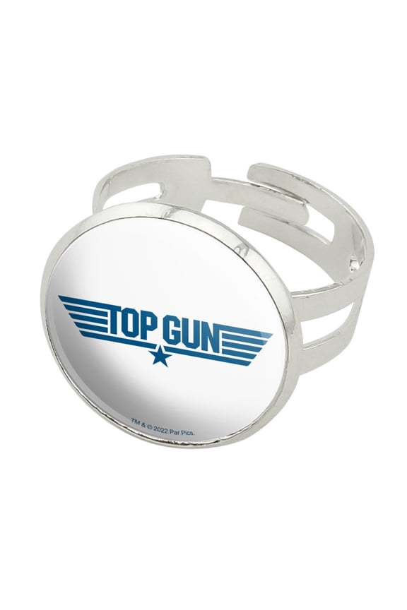 Top Gun Flat Logo Silver Plated Adjustable Novelty Ring