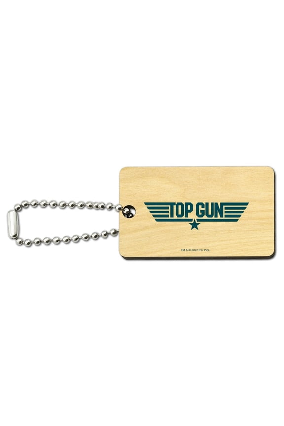 Top Gun Flat Logo Wood Wooden Rectangle Keychain Key Ring