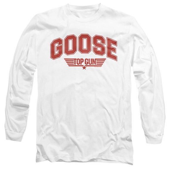 Top Gun Goose Varsity Unisex Adult Long-Sleeve T Shirt, White, Small