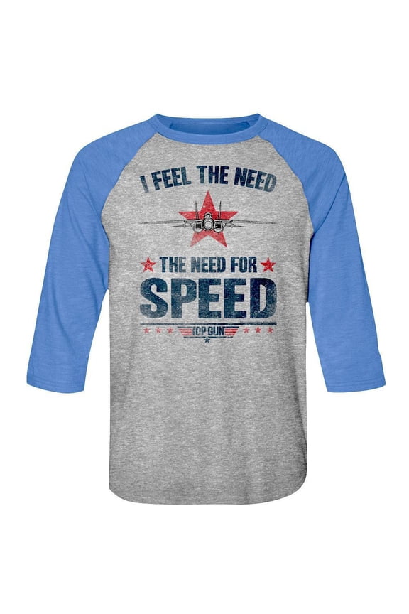 Top Gun I Feel The Need for Speed Men's Raglan Shirt (GrayHeather, AdultXL)