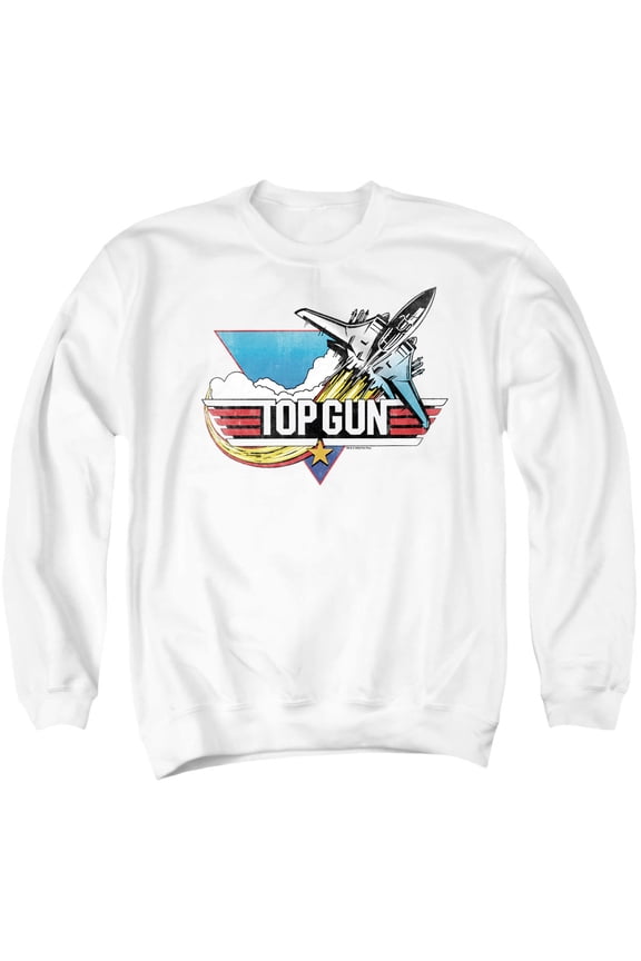 Top Gun Jet Swoop Logo Unisex Adult Crewneck Sweatshirt, White, Medium