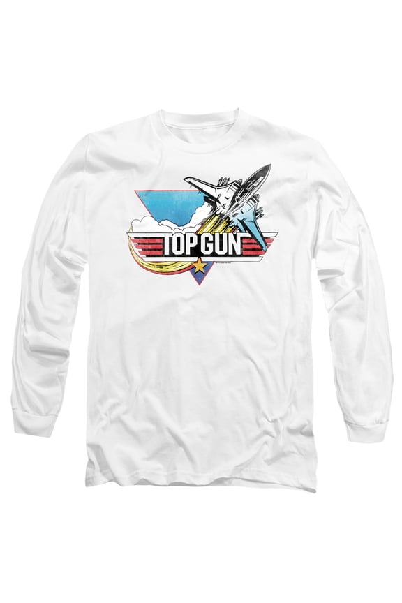 Top Gun Jet Swoop Logo Unisex Adult Long-Sleeve T Shirt, White, Large
