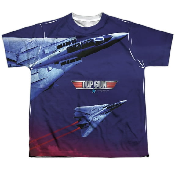 Top Gun Jets In Motion Youth or Boy's Front Only Sublimated T Shirt, White, Large