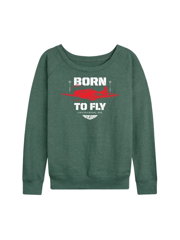 - Born To Fly Women's Lightweight French Terry Wide Neck Long Sleeve Graphic Shirt