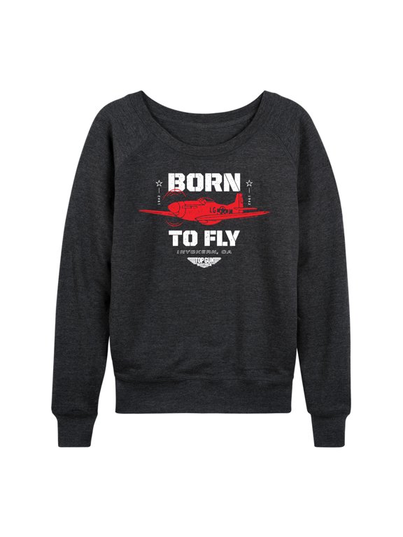 - Born To Fly Women's Lightweight French Terry Wide Neck Long Sleeve Graphic Shirt