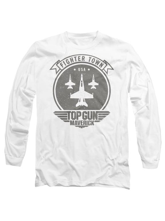 Top Gun Maverick Fighter Town Unisex Adult Long-Sleeve T Shirt, White, Large
