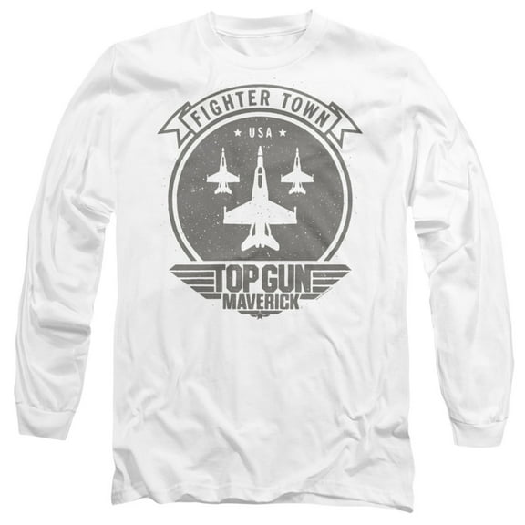 Top Gun Maverick Fighter Town Unisex Adult Long-Sleeve T Shirt, White, X-Large