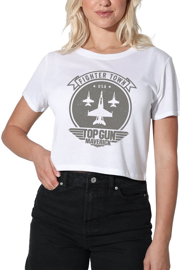 Top Gun Maverick Fighter Town Women's Crop Top T-Shirt, White, Large