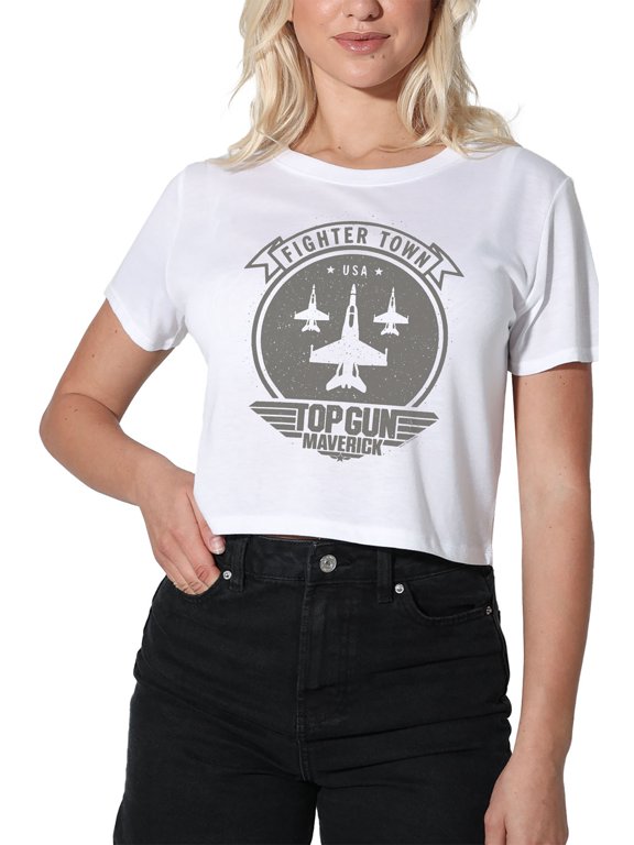 Top Gun Maverick Fighter Town Women's Crop Top T-Shirt, White, Small