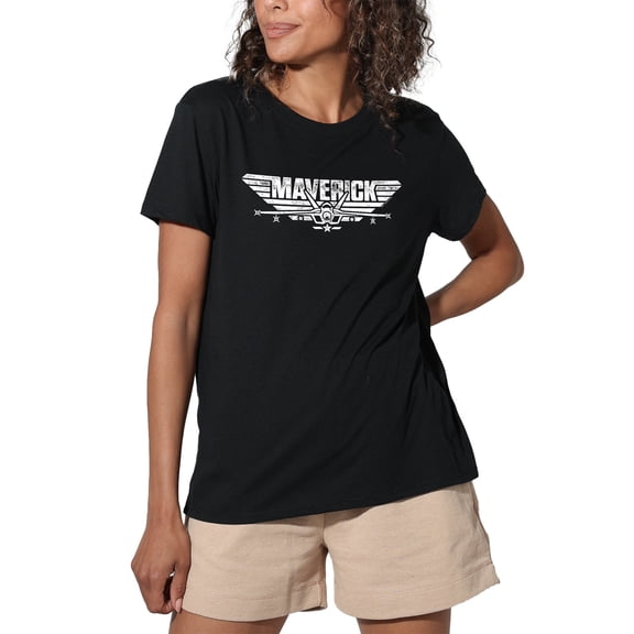 Top Gun Maverick Logo Women's Loose T-Shirt, Black, Medium