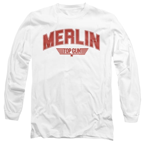 Top Gun Merlin Varsity Unisex Adult Long-Sleeve T Shirt, White, Large